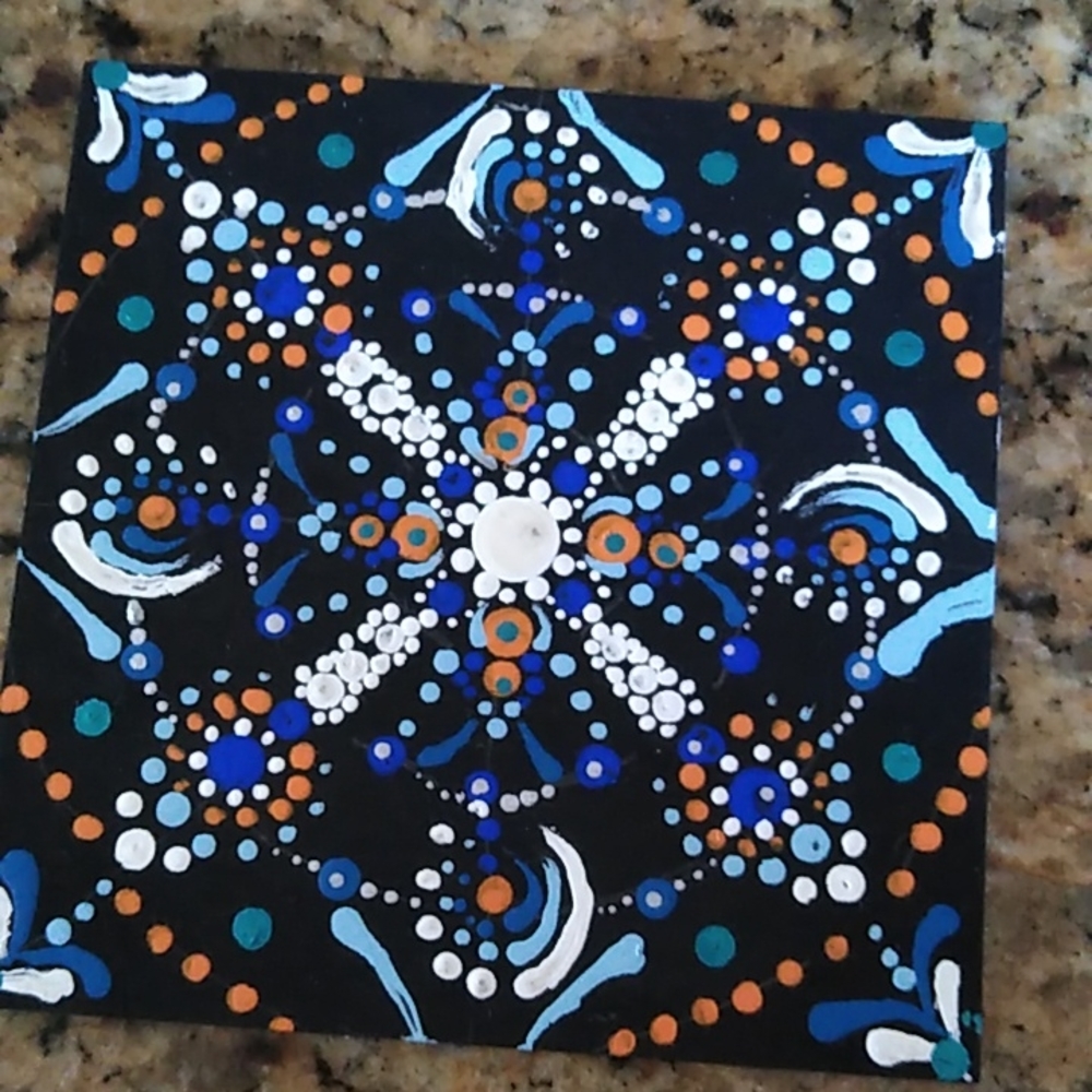Hand Painted Mandala 4"x4" wood square